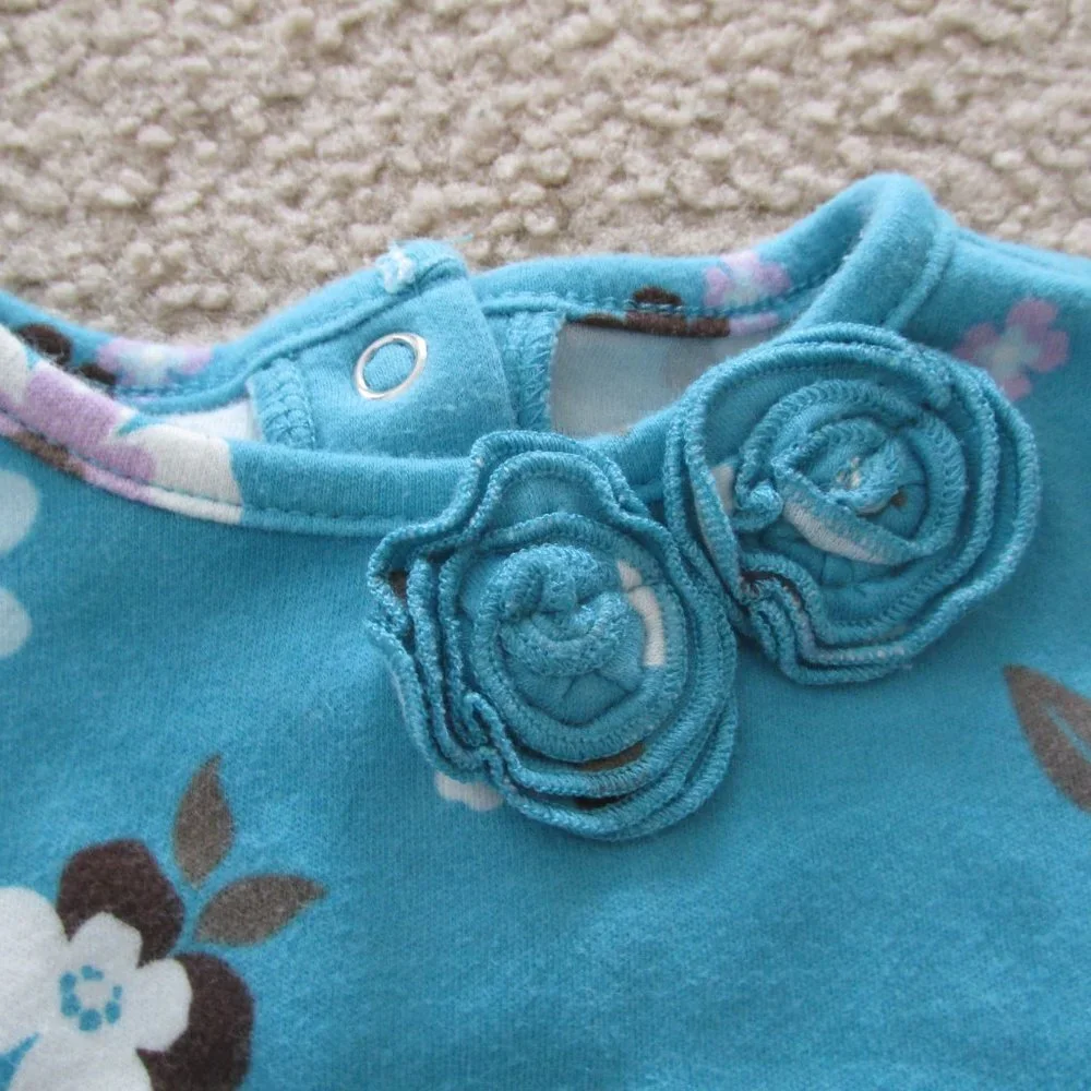 Small Wonders Pullover Shirt Infant Girls 3-6M Blue Long Sleeve Rose‎ Floral Top